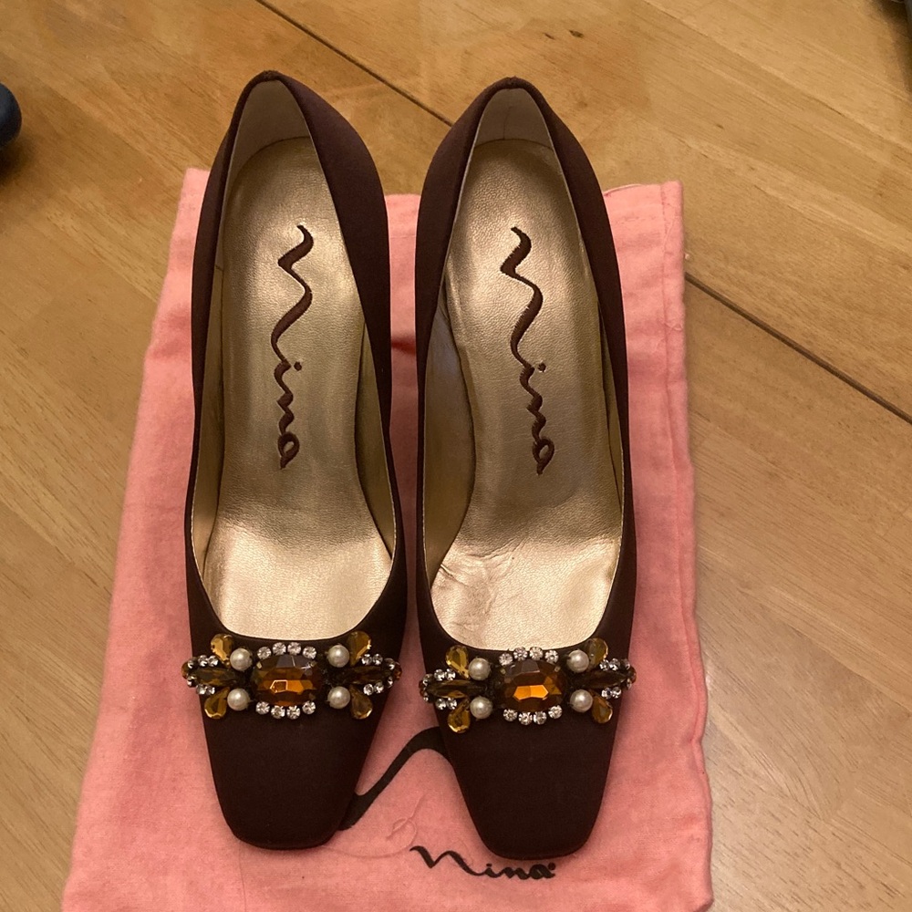Nina Chocolate Embellished Heels